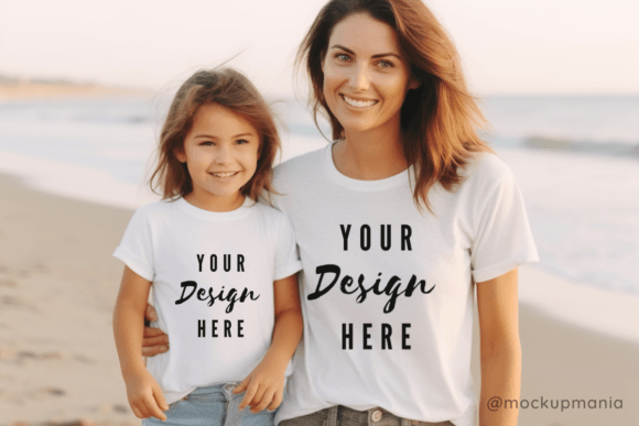 Beach Mom and Me T-Shirt Mockup for Graphics
