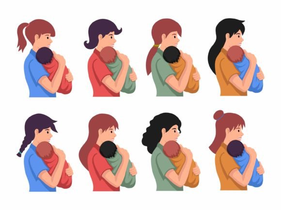Mom Holding Baby Illustration: Graphics & Art