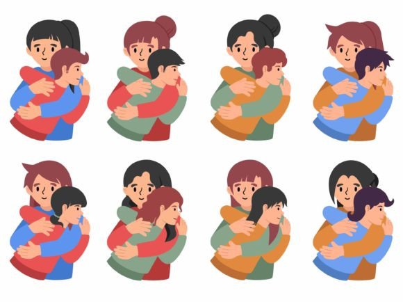 Mom Hugging Kid Illustration: Premium Graphics